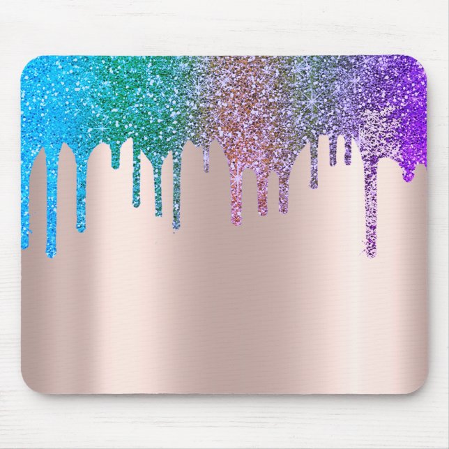 Mousepad Glitter Arco-Íris Moderno - Rosa Dourado (Frente)