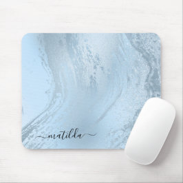 Mousepad Glitter azul-de-mármore elegante na moda