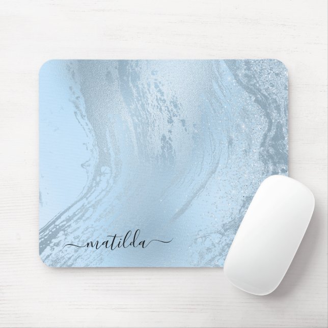 Mousepad Glitter azul-de-mármore elegante na moda (Com mouse)
