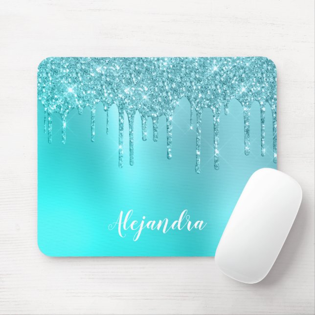 Mousepad Glitter azul-de-menta-azul-aqua e glitter-de-turqu (Com mouse)