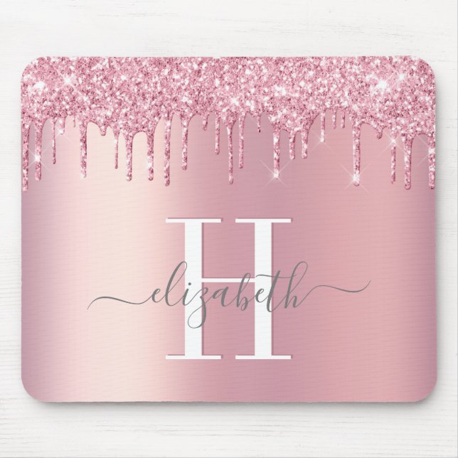 Mousepad Glitter Coloca Monograma Rosa (Frente)