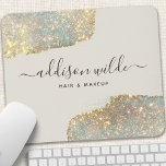 Mousepad Glitter de Glam Moderno de Script de Assinatura Ho<br><div class="desc">Placa de Mouse com Glitter de Glama Moderno com Script de Assinatura Holográfica. Este design apresenta um estilo de letra de script de assinatura clássico definido contra um belo fundo brilhante iridescente moderno. Perfeito para um salão de beleza,  cabeleireiro,  maquiador ou cosmetólogo.</div>