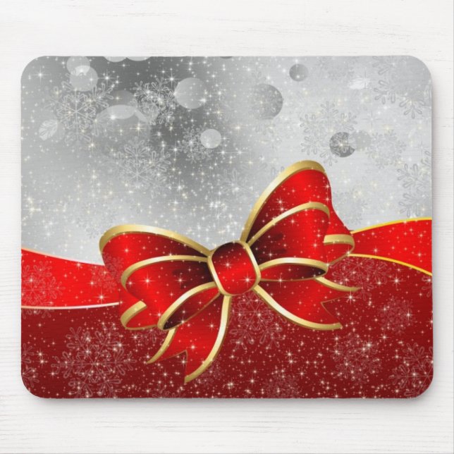 Mousepad Glitter De Prata E Arco De Faíscas De Natal Vermel (Frente)