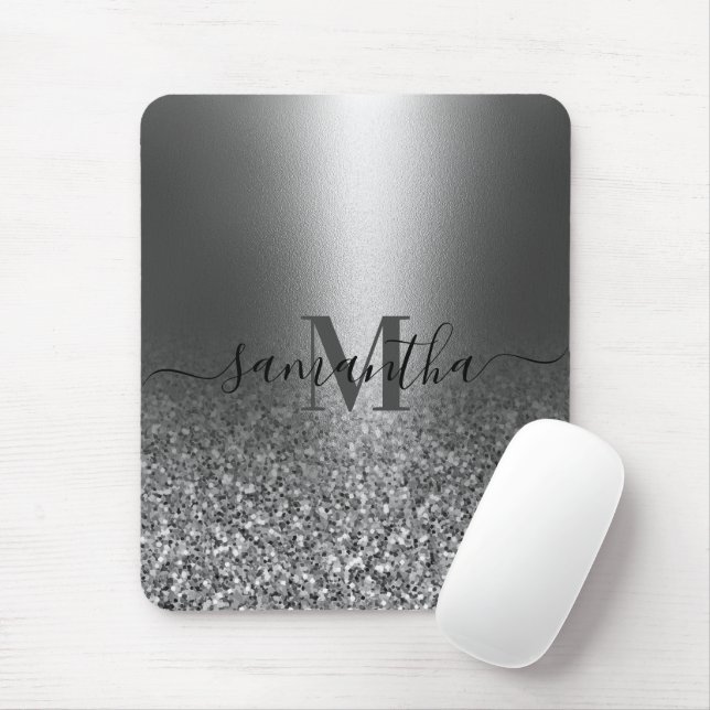 Mousepad Glitter de prata metálico (Com mouse)