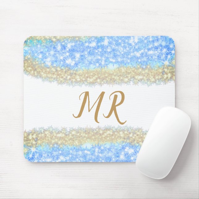 Mousepad glitter dourado azul glitter glitter nome monogram (Com mouse)