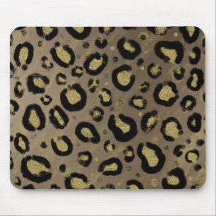 Mousepad Glitter Dourado castanho e Impressão de Leopardo N