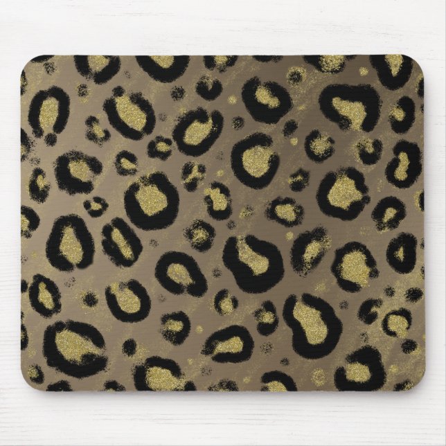 Mousepad Glitter Dourado castanho e Impressão de Leopardo N (Frente)