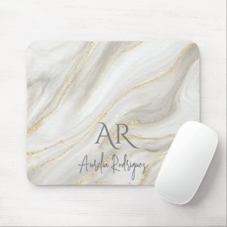 Mousepad Glitter Dourado de mármore branco personalizável