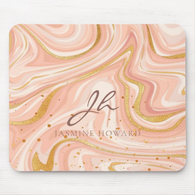 Mousepad Glitter Dourado do Mármaco de Pêssego Personalizáv (Frente)