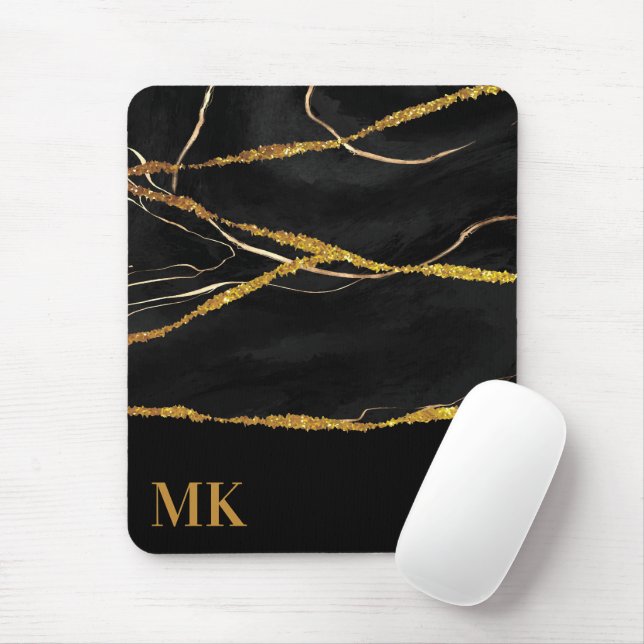 Mousepad Glitter Dourado mármore preto (Com mouse)