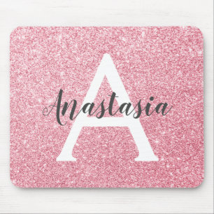 Mousepad Glitter Dourado Rosa de Chic e Trendy Monograma de
