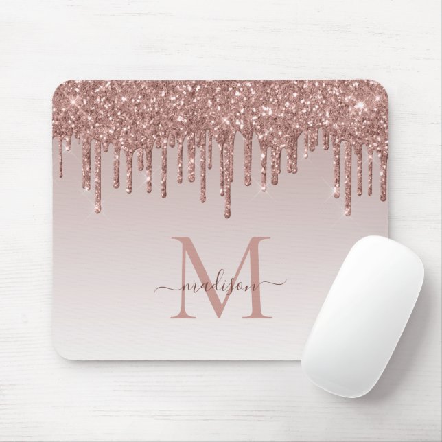 Mousepad Glitter Drives Rosa Monograma Elegante Monograma D (Com mouse)