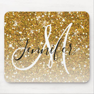 Mousepad Glitter Glitter Dourado Brilhante Nome do Monogram