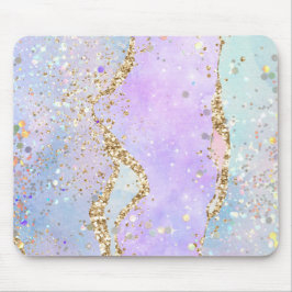 Mousepad Glitter Holographic Rosa Marble Sereia Unicórnio