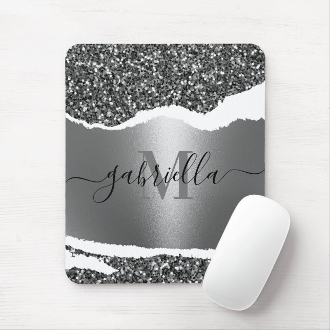 Mousepad Glitter metálico e prata (Com mouse)