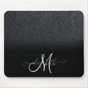 Mousepad Glitter Ombre Preto Monograma Iridescente