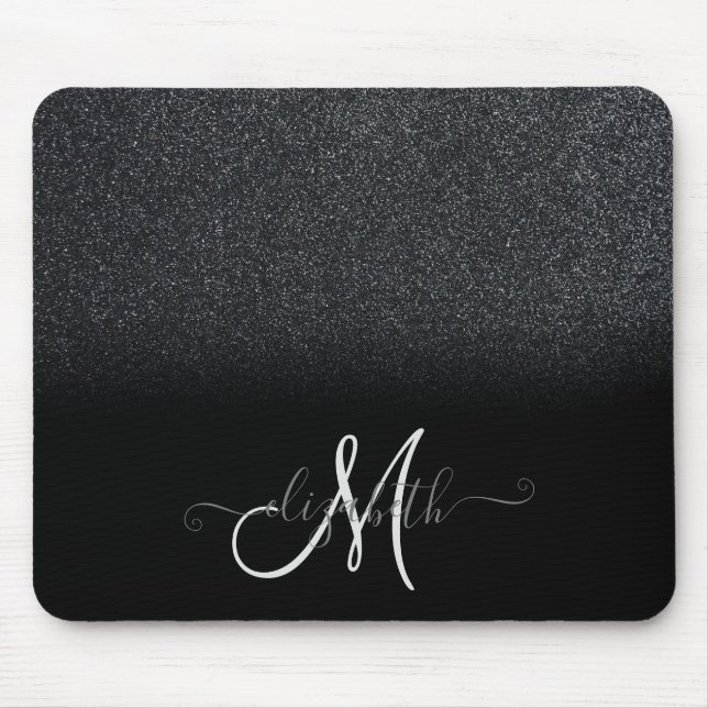 Mousepad Glitter Ombre Preto Monograma Iridescente (Frente)
