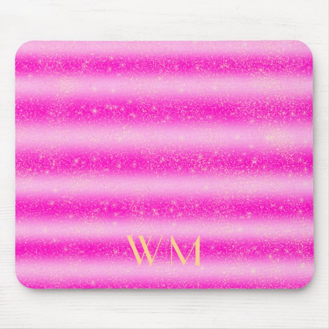 Mousepad Glitter rosa personalizado listras monograma m (Frente)
