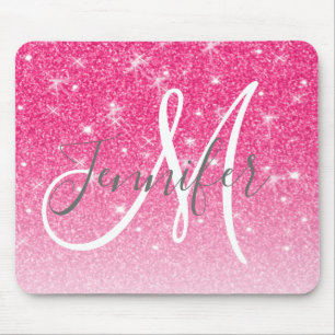 Mousepad Glitter Rosa Quente Brilhante Brilha Nome do Monog