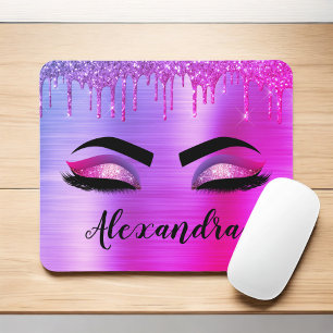 Mousepad Glitter Roxo Eyelashes Eyelashes Monograma