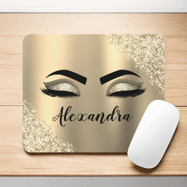 Mousepad Glitter Sparkle Eyelashes Dourado Nome do Monogram