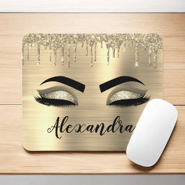 Mousepad Glitter Sparkle Eyelashes Dourado Nome do Monogram