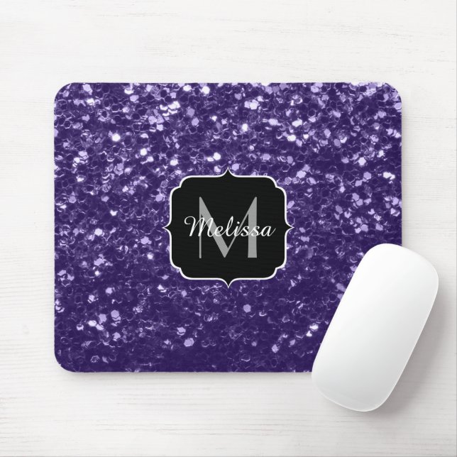 Mousepad Glitter ultra violeta escura brilha monograma (Com mouse)