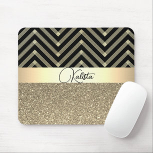 Mousepad Glittery Dourada e Black Chevron Personalizado