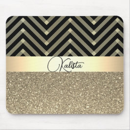 Mousepad Glittery Dourada e Black Chevron Personalizado