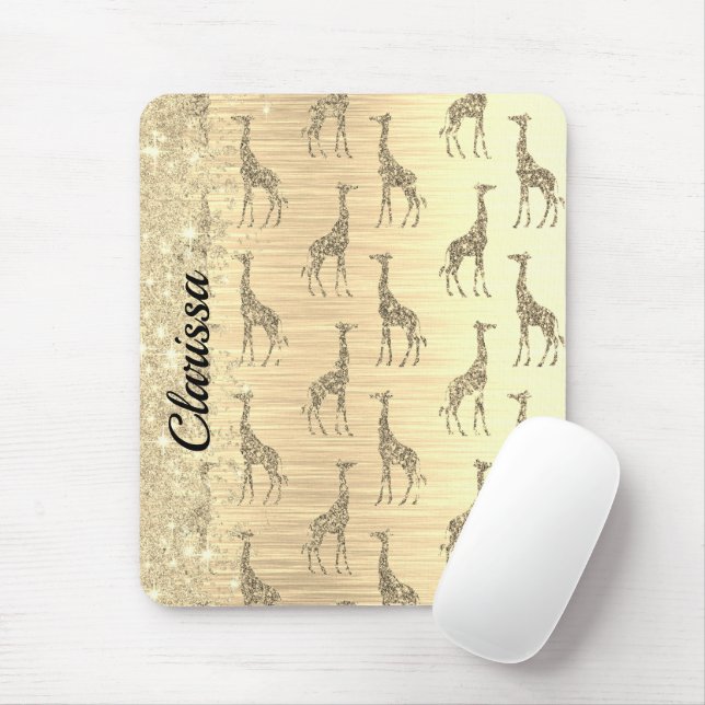 Mousepad Glittery GIraffe sobre Dourado metálico (Com mouse)