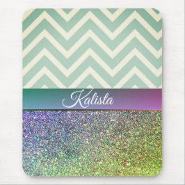 Mousepad Glittery Green and Purple Chevron