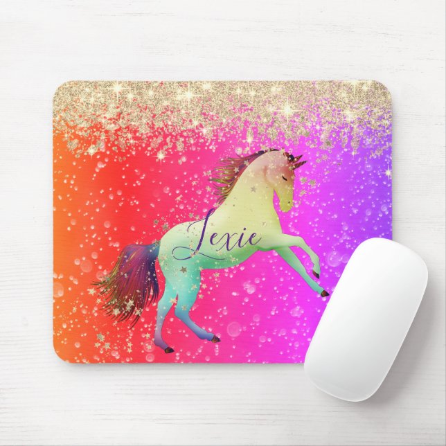 Mousepad Glittery Rainbow Unicorn Personalizado (Com mouse)