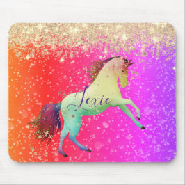 Mousepad Glittery Rainbow Unicorn Personalizado