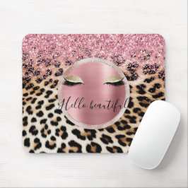 Mousepad Glitzy Cor de rosa Leve Dourada Eyelashes Leopardo