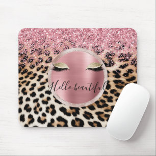 Mousepad Glitzy Cor de rosa Leve Dourada Eyelashes Leopardo