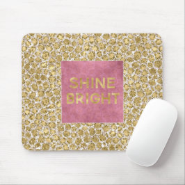 Mousepad Glitzy Glam Dourada Blush Gliter Impressão Leopard
