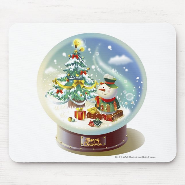 Mousepad Globo da neve com boneco de neve e árvore de Natal (Frente)