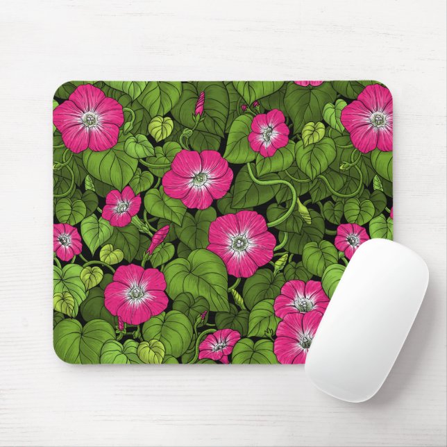 Mousepad Glória da manhã em rosa e verde (Com mouse)