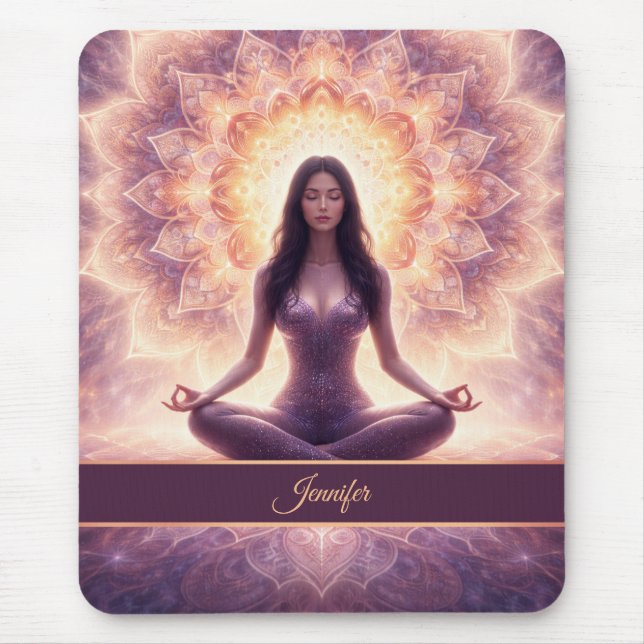 Mousepad Glowing Mandala Meditation Woman Custom Name       (Frente)
