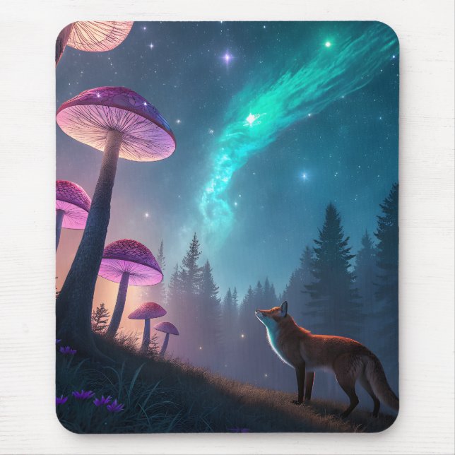 Mousepad Glowing Mushroom Forest Fox Fantasy Art (Frente)
