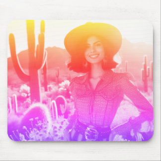 Mousepad Glowing Pink Purple Blue + Red Woman On a Thick