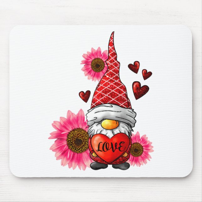 Mousepad Gnome Valentines Day Cute Gnome Heart Leopard Sunf (Frente)