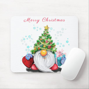 Mousepad Gnomo bonitinho com chapéu de árvore de Natal e 