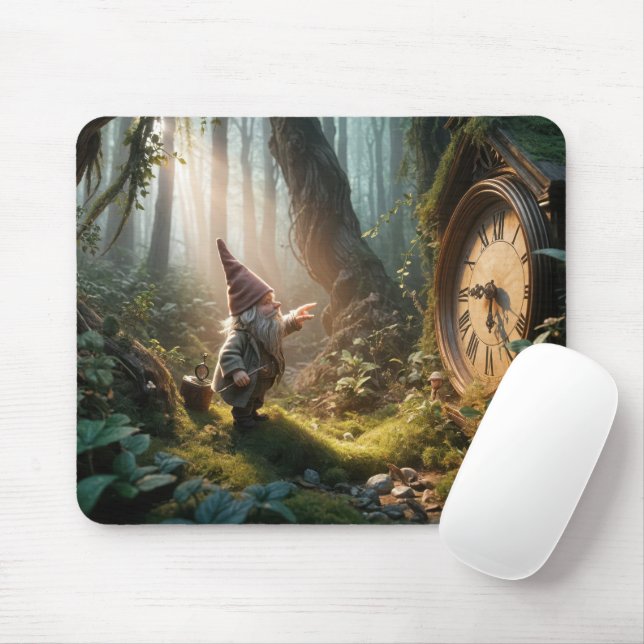 Mousepad Gnomo da Floresta com Relógio Antigo (Com mouse)