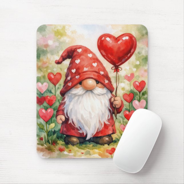 Mousepad Gnomo do Dia dos Namorados com Balão Vermelho em F (Com mouse)