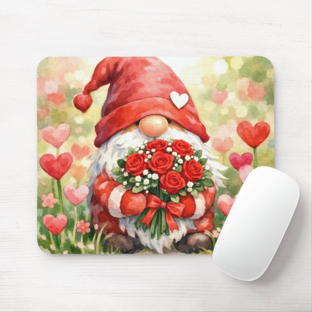 Mousepad Gnomo do Dia dos Namorados com Rosas Vermelhas em  (Com mouse)