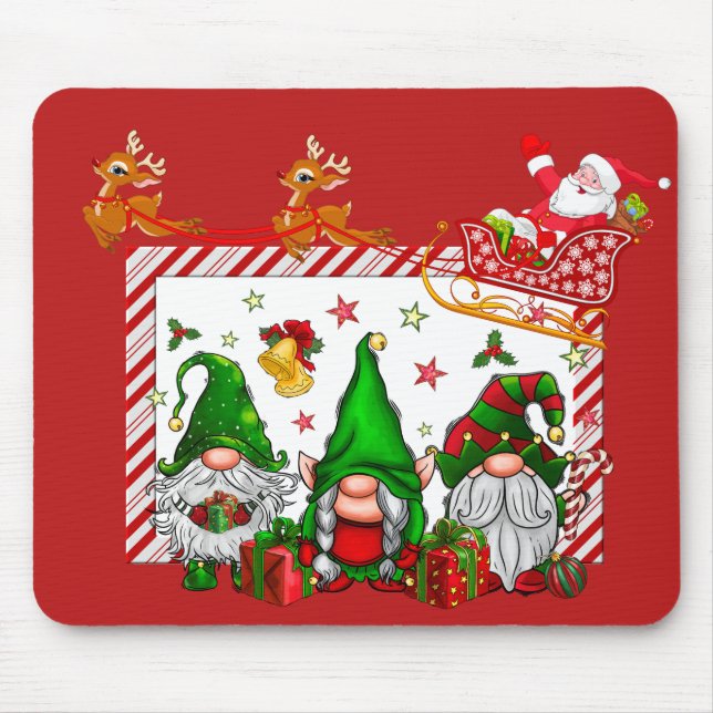 Mousepad Gnomos de Natal Com Papai Noel  (Frente)
