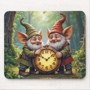 Mousepad Gnomos Florestais Com Relógio Antigo