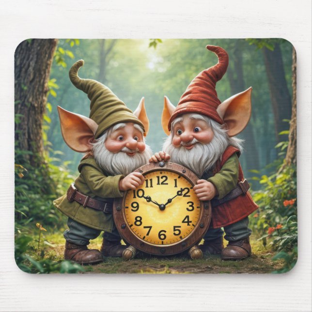Mousepad Gnomos Florestais Com Relógio Antigo (Frente)