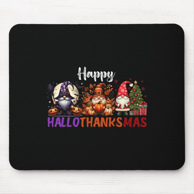 Mousepad Gnomos Fofos Feliz Hallothanksmas Dia das Bruxas A (Frente)